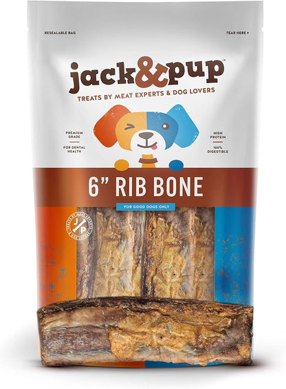 Jack&amp;Pup 6" Rib Bones for Dogs | Beef Bone for Dogs, Flavorful Real Dog Bones (13 Pack)