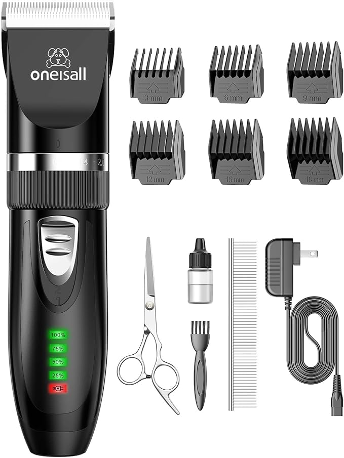 oneisall Quiet Cat Clippers for Matted &amp; Long Hair, 2-Speed Cordless Pet Shaver Grooming Kit for Cats, Small Dogs &amp; Animals (Black)