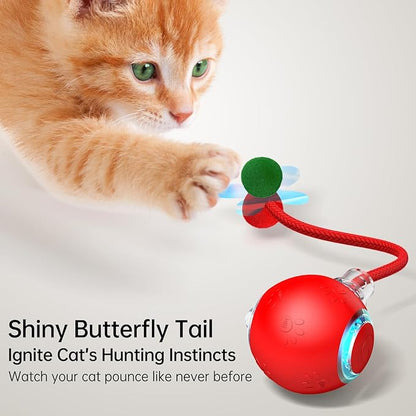 Interactive Cat Ball Toy - 2025 Smart Rolling Cat Toy with Shiny Tail, Motion Activated Boredom Relief for Indoor Cats, USB Rechargeable &amp; Obstacle Avoidance