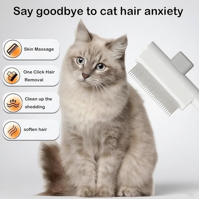 Pet Grooming Combo - Flea Comb(Dense Teeth) and Pet Hair Removal Comb(Long &amp; Short Stainless Steel Teeth) with Release Button for Grooming Massaging and Cleaning Remove Fleas on Cat and Dog