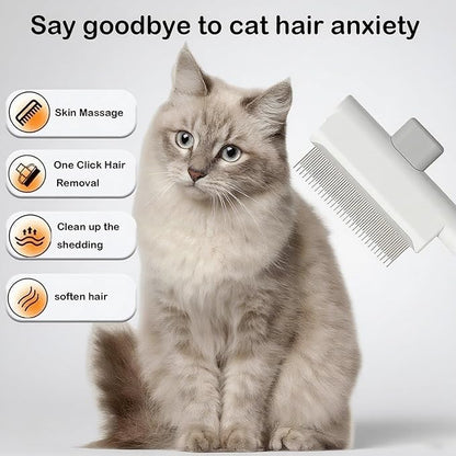 Pet Grooming Combo - Flea Comb(Dense Teeth) and Pet Hair Removal Comb(Long &amp; Short Stainless Steel Teeth) with Release Button for Grooming Massaging and Cleaning Remove Fleas on Cat and Dog