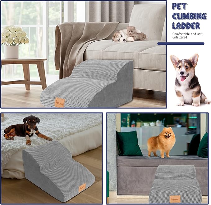 Topmart High Density Extended Foam Dog Ramp&amp;Steps 2 Tiers,11.8" High,Non-Slip Dog Stairs,Soft Foam Pet Ladder with Waterproof Cover,Best for Injured,Older Cats,Pets with Joint Pain