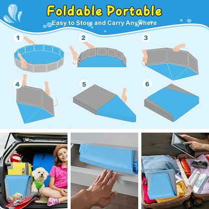 Foldable Dog Pool for Large Dogs, 87"x16" Kiddie Pool Hard Plastic Dog Swimming Pool Portable, Collapsible Dogs Wading Pools &amp; Bathing Tub, Outdoor Cooling for Pets Kids &amp; Adult