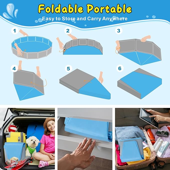 Extra Large Foldable Dog Pools for Large Dogs Heavy Duty,97"x16" Anti-Slip Portable Swimming Pool,Hard Plastic Kiddie Pool for Pets Dogs Cats &amp; Kids