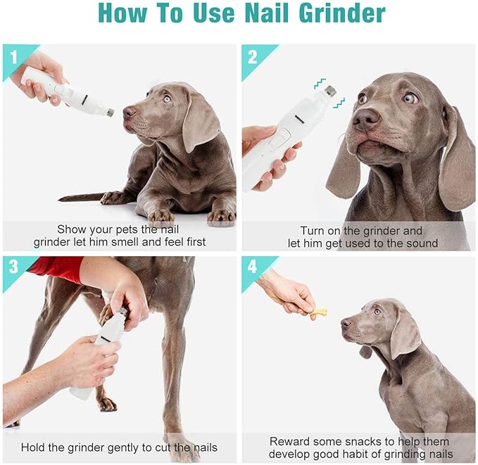 Pet Nail Grinder with LED Light &amp; 2 Grinding Heads, 2-Speed Low Noise &amp; More Powerful Dog Nail Grinder, Pet Nail Trimmer File, Painless Paw Claw Care, Quiet Toenail Grooming Tool for L/M/S Dogs/Cats