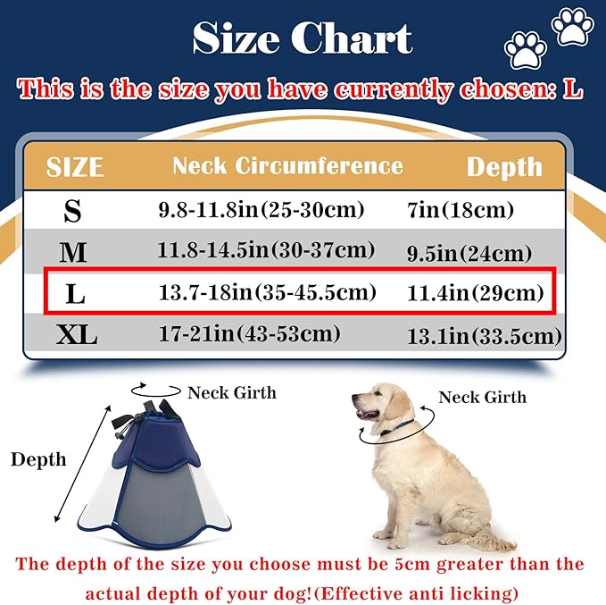 Hard &amp; Heavy Plastic Dog Cone Collar Alternative for Lab Golden GSD (Small&amp;Medium Sized) After Surgery, Large Adjustable Recovery Cone Anti-Lick, Elizabethan Protective Cone of Shame for Healing