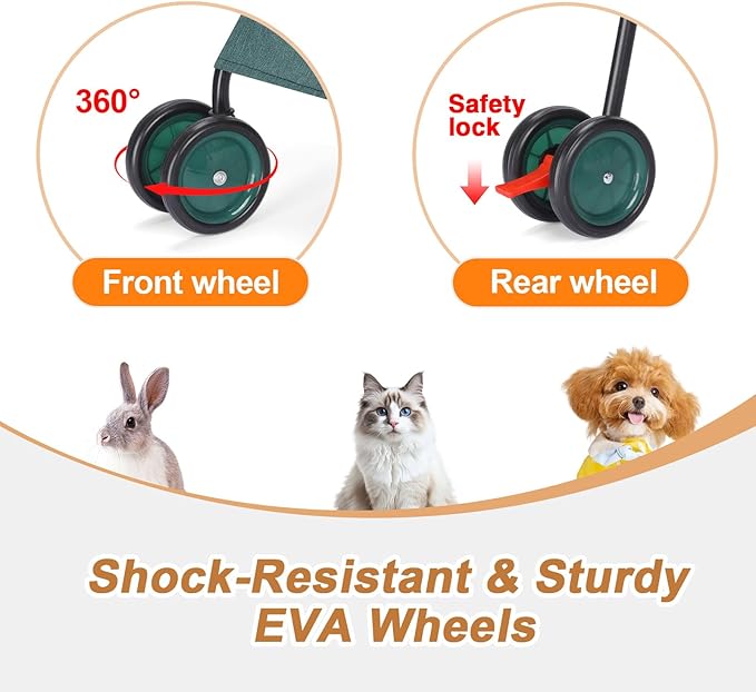 Umbrella Dog Stroller, 4 Wheels Pet Strolling, Foldable Carrier Pet Stroller for Small Dogs Cats, with Carrying Strap and Cup Holder, Dog Poop Bags &amp; Dispenser, Up to 33 lbs, Dark Green