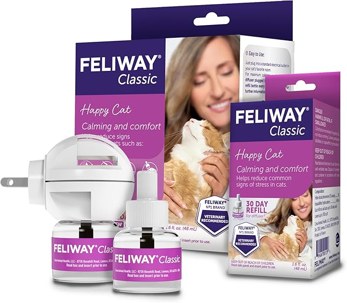 FELIWAY Classic Cat Calming Pheromone Diffuser: 1 Diffuser &amp; 2 Refills (60 Days)
