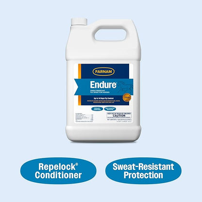 Farnam Endure Sweat-Resistant Fly Spray for Horses, Lasts Up to 14 Days, Protects Against Flies, Gnats, Mosquitoes, Ticks &amp; Lice, 128 oz.