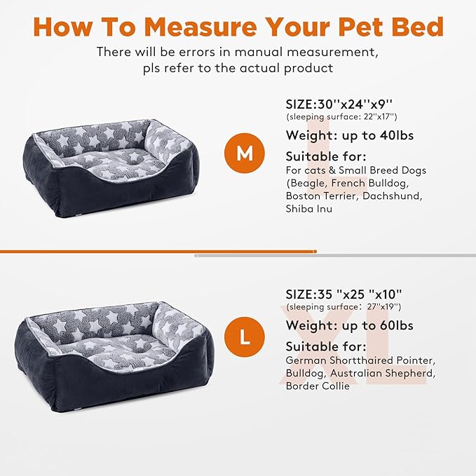 GASUR Medium Dog Beds for Medium Size Dogs, Orthopedic Dog Bed Sofa, Washable Pet Beds Cuddler Anti-Slip Bottom, Soft Calming Sleeping Warming Puppy Bed (M (30"x 24"x 9"), Black)