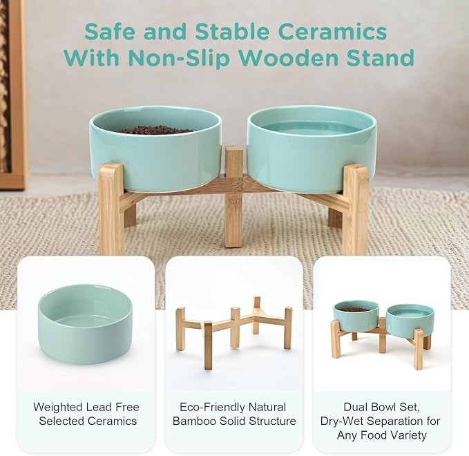 SPUNKYJUNKY Elevated Dog Bowls Ceramic, 6.1&