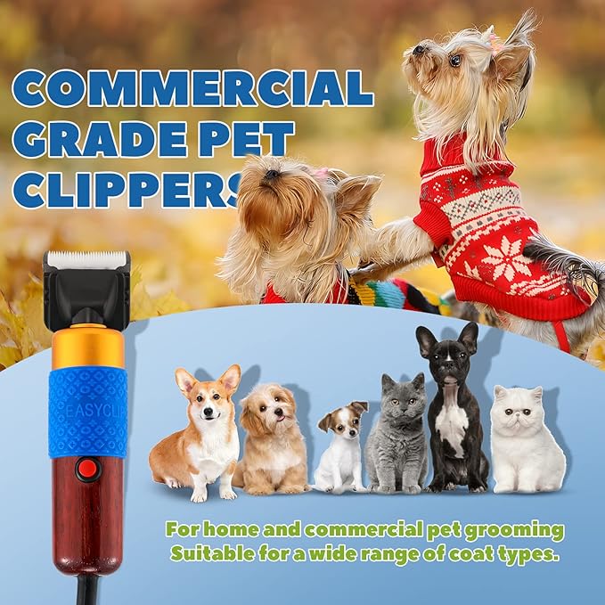 Pet Grooming Clippers 200W, Plug-in with 3m Power Cord &amp; Stepless Speed Control, Low Noise < 50db, Heavy-Duty Dog Hair Trimmer Kit with Extra Detachable Blade &amp; 2 Limit Combs of 4 Sizes