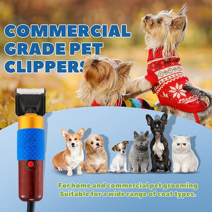 Pet Grooming Clippers 200W, Plug-in with 3m Power Cord &amp; Stepless Speed Control, Low Noise < 50db, Heavy-Duty Dog Hair Trimmer Kit with Extra Detachable Blade &amp; 2 Limit Combs of 4 Sizes