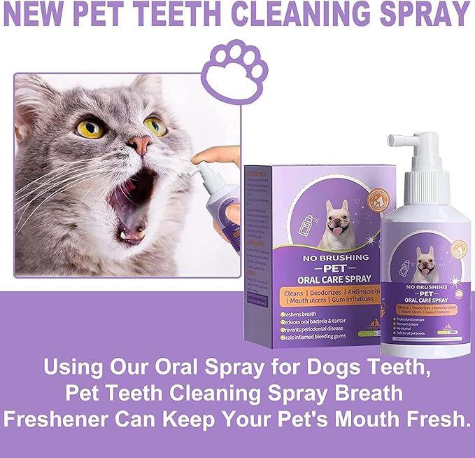 Pet Clean Teeth Spray, Teeth Cleaning Spray for Dogs &amp; Cats, Targets Tartar &amp; Plaque, Eliminate Bad Breath, Without Brushing