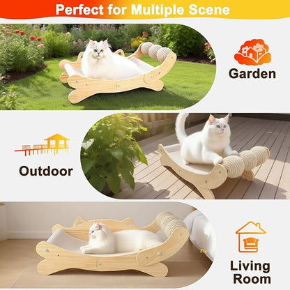 Cat Scratcher Bed for Indoor Cats | 3-in-1 Scratching Post &amp; Hammock Lounge with Wooden Perch, No-Tip Stable Base for Small/Medium/Large Cats ，Durable Scratch Pad &amp; Cat Furniture (Easy Assembly)