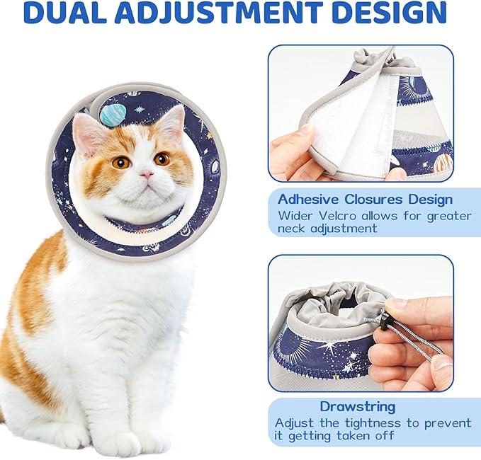 Breathable Air Mesh Cat Cone Collar Soft to Stop Licking, Adjustable, Foldable Lightweight Kitten Cones After Surgery Recovery for Cats &amp; Kittens (Star Blue, M)