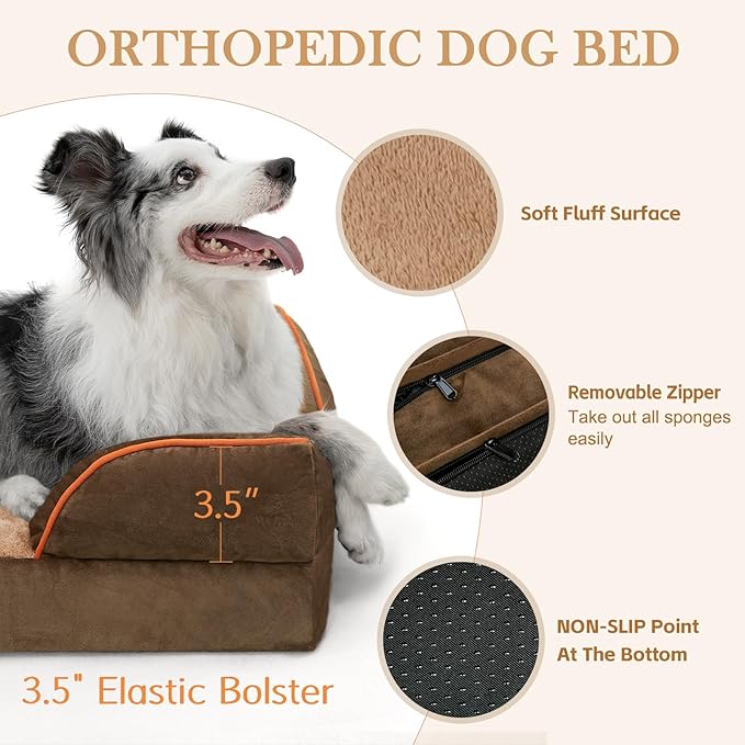 Comfort Expression Small Dog Beds Waterproof Cat Beds Orthopedic Foam Sofa Beds for Small Dogs Comfy Pet Bed with Washable Removable Cover &amp; Non-Slip Bottom(XX-Small,Brown)