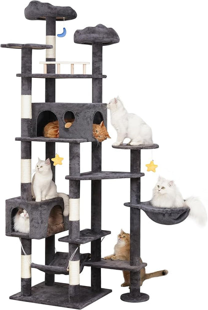 85in Giant Cat Tree for Heavy Duty Big Cats, Large Cat Trees with Scratching Post, Cat Tree Tower with Cat Condos, Hammock &amp; Plush Perch for Maine Coon, Smoky Gray