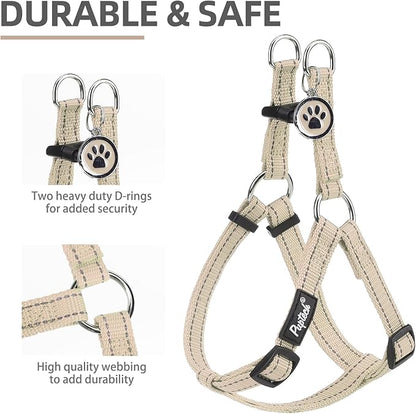 PUPTECK No Pull Dog Harness Soft Adjustable Basic Nylon Step in Puppy Vest Outdoor Walking with ID Tag, Reflecive Beige, S