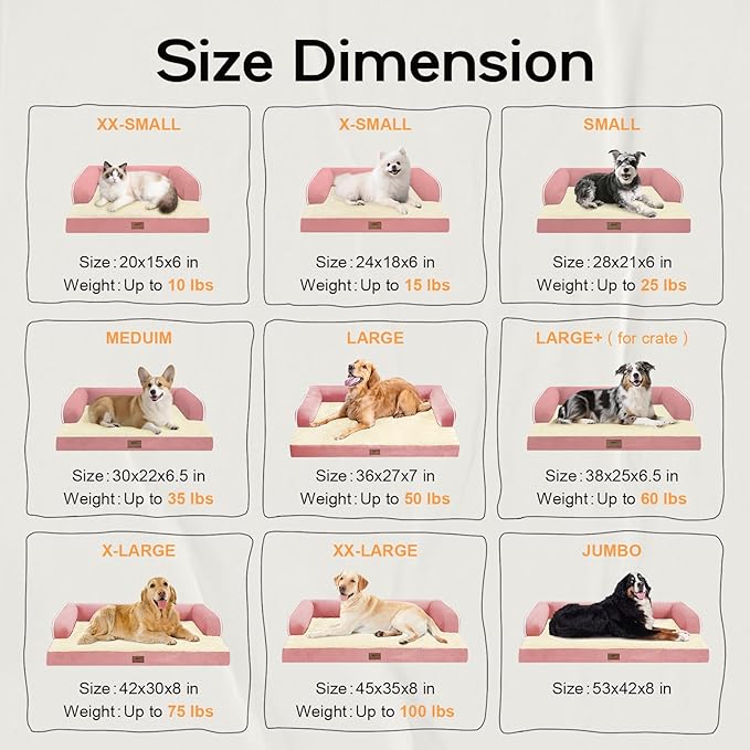 Dog Bed Medium Size Dog-Orthopedic Waterproof Bed for Dogs,Foam Couch Sofa with Washable Removable Cover &amp; Non-Slip Bottom-Pink