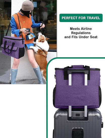 Large Pet Travel Bag Organizer - Dog &amp; Cat Tote with Food Containers, Bowls, Feeding Mat, Perfect for Camping, Hiking (Multi-Pocket Design)