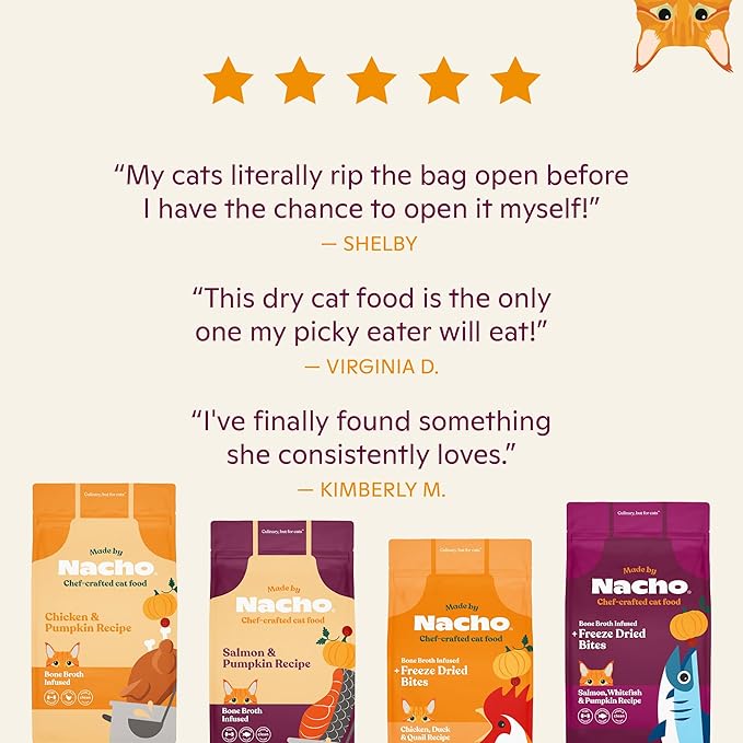 Made by Nacho Dry Cat Kibble 2lb Bag, High Protein Premium Cat Food with Freeze-Dried Pieces, Cage-Free Chicken, Duck &amp; Quail, Limited Ingredients, Single Bag