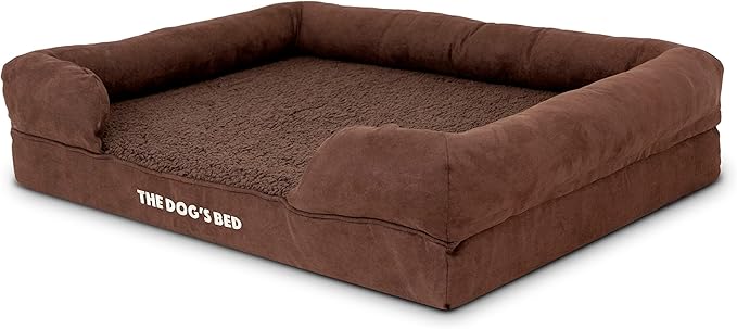 The Dog’s Bed, Large Brown Plush 36x27, Memory Foam, Pain Relief: Arthritis, Hip &amp; Elbow Dysplasia, Post Surgery, Lameness, Supportive, Calming, Waterproof Washable Cover, Veterinary Approved
