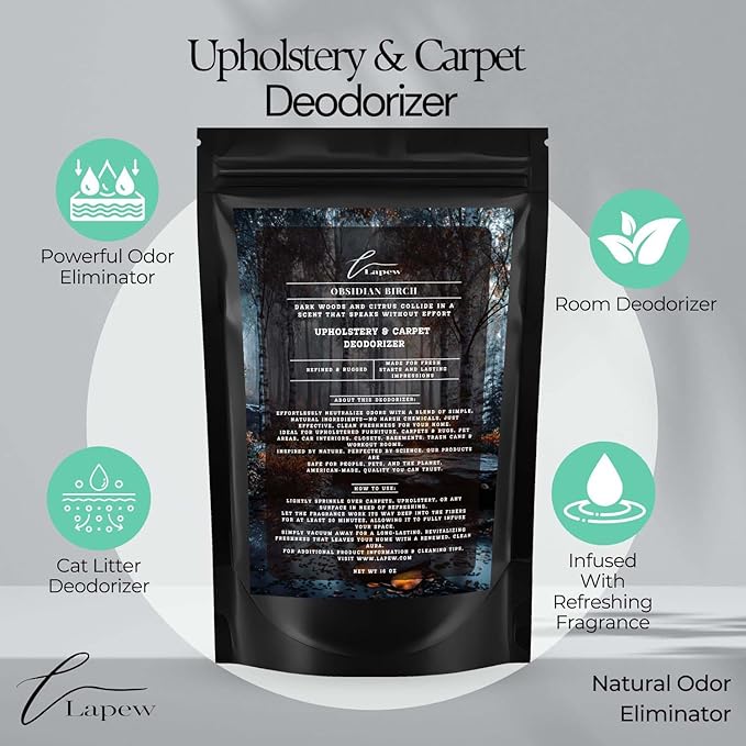 Obsidian Birch Carpet Freshener Powder: Powerful Odor Eliminator for Home, Upholstery Deodorizer, Carpet Deodorizer, Pet Urine - Birch &amp; Black Pepper Fragrance
