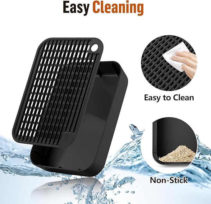 Cat Litter Box Ramp Mat with Filter Function, Cat Step Pedal Stool for Self-Cleaning Litter Box, Easy to Clean, Ideal for Kitten &amp; Elderly Cats (Black)