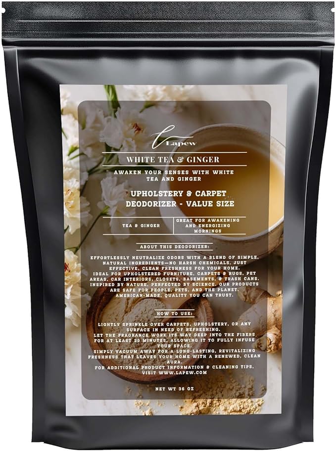 White Tea &amp; Ginger Carpet Freshener Powder Refill 36 oz | Powerful Odor Eliminator for Home | Upholstery Deodorizer | Carpet Deodorizer | Pet Urine | Cat Litter Box