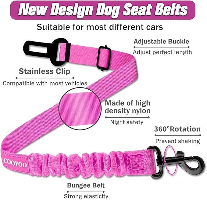 COOYOO Dog Seat Belt,3 Piece Set Retractable Dog Car Adjustable Seatbelts for Vehicle Nylon Pet Safety Heavy Duty &amp; Elastic &amp; Durable Car Harness for Dogs