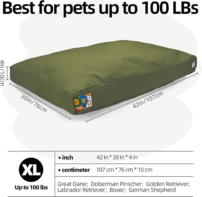 Sytopia 42-Inch Canvas Indestructible Outdoor Dog Bed, Waterproof &amp; Washable with Removable Cover, Ideal for Medium &amp; Large Dogs, Chew-Proof Great for Indoor, Outdoor, Crate, Patio Use (Green)