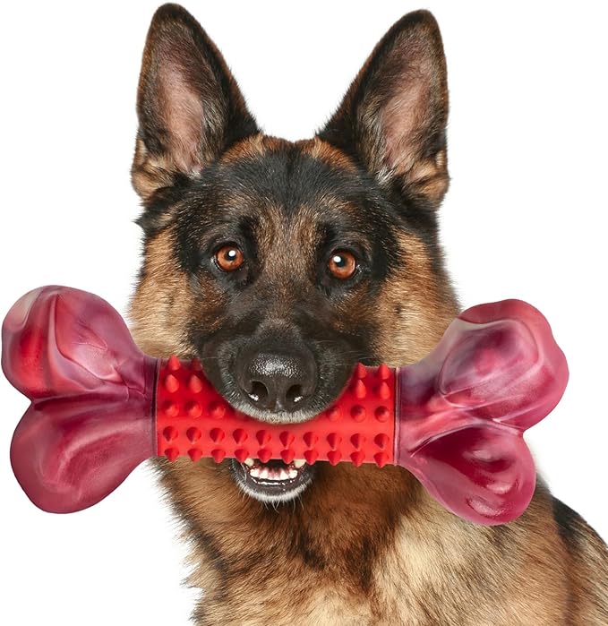 Apasiri Tough Dog Toys for Aggressive Chewers Beef Flavor: 8" Dog Chew Bone for Large Breed, Nylon &amp; Rubber Chew Toy for Medium Large Dogs