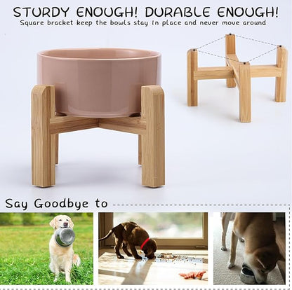 Petygooing Khaki Elevated/Raised Ceramic Dog Bowl for Small Breeds, Dog Food Water Dish with Stand,Pet Feeding Bowl with Anti Slip Rubber for Cats and Small Dogs Puppy 13.5 OZ (5.1In / 1.7 Cups)