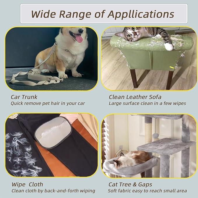 Pet Hair Removal Glove for Cats Dogs, Reusable Electrostatic Gloves Pet Hair Remover Mitt Easy Scrape Pet Hair from Cloth, Rugs, Cat Bed, Car Trunk(1 PC Glove &amp;1 PC Lint Roller)