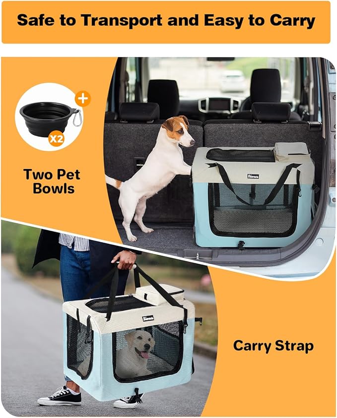Extra Large Dog Crate with 2 Foldable Bowl, 36 Inch Collapsible Travel Dog Crate Kennel with Soft Blanket for Medium Dogs,Indoor &amp; Outdoor (36" L x 25" W x 25" H, Blue)