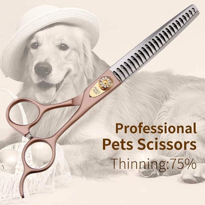 Fenice Peak Thinning Shears for Dogs and Cats Pet Grooming Scissors Chunkers Shears 440C Stainless Steel Professional Dog Trimming Scissors 7&