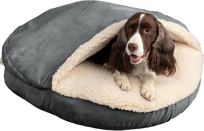 Snoozer Luxury Cozy Cave Dog Bed - Indoor Dog Bed with Cover Cave, Covered Calming Burrow for Small &amp; Medium Sized Pets with Blanket Attached, Enclosed, Washable - Large, Anthracite