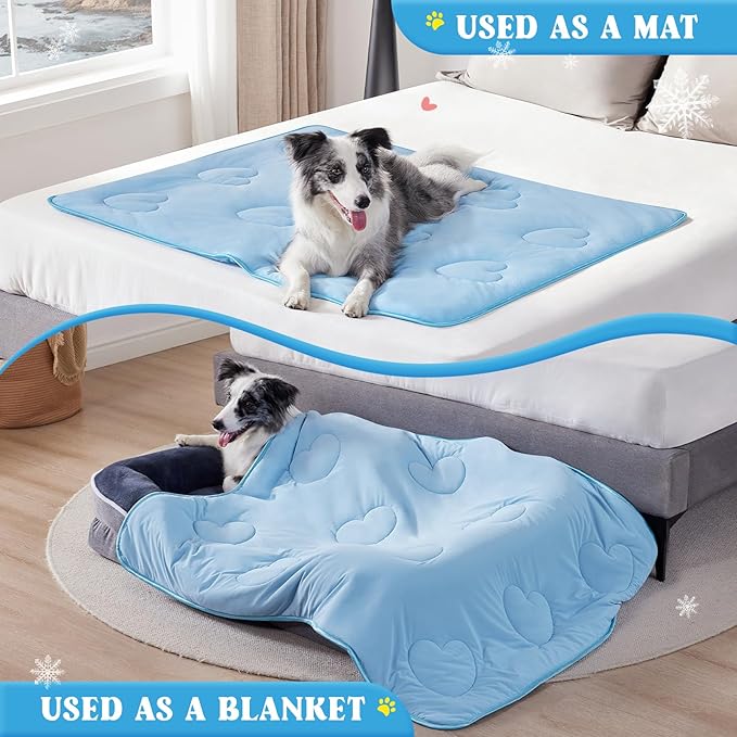 Cooling Blanket for Dogs, Lightweight &amp; Durable Dog Cooling Mat, Q-MAX>0.45 Soft Breathable Pets Comforter for Couch, Bed &amp; Car Essential - Light Blue 50x60 Inches
