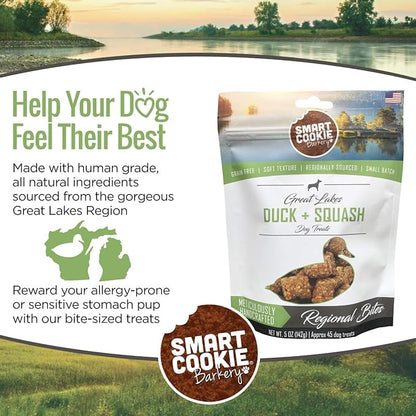 Smart Cookie All Natural Soft Dog Treats - Duck &amp; Squash - Training Treats for Dogs with Allergies or Sensitive Stomachs - Grain Free Dog Treats, Chewy, Human-Grade, Made in USA - 5oz Bag