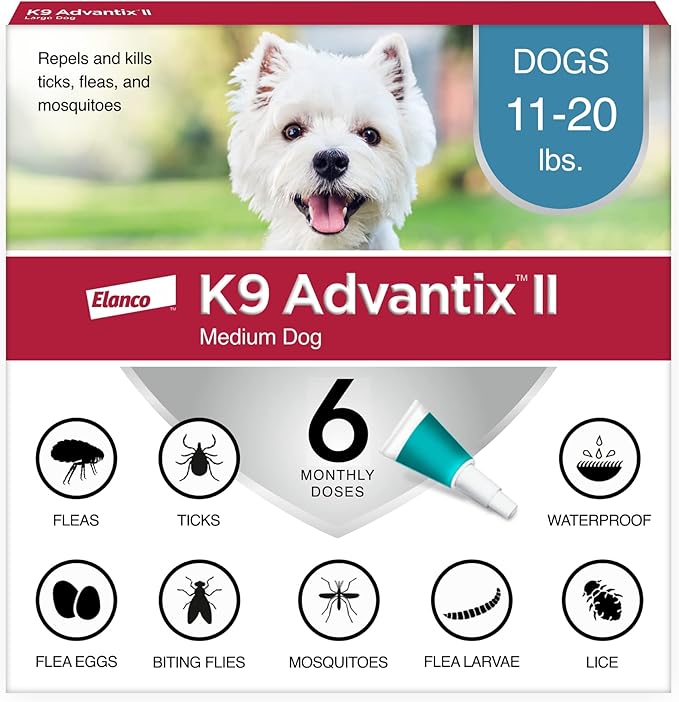 K9 Advantix II Medium Dog Vet-Recommended Flea, Tick &amp; Mosquito Treatment &amp; Prevention | Dogs 11-20 lbs. | 6-Mo Supply