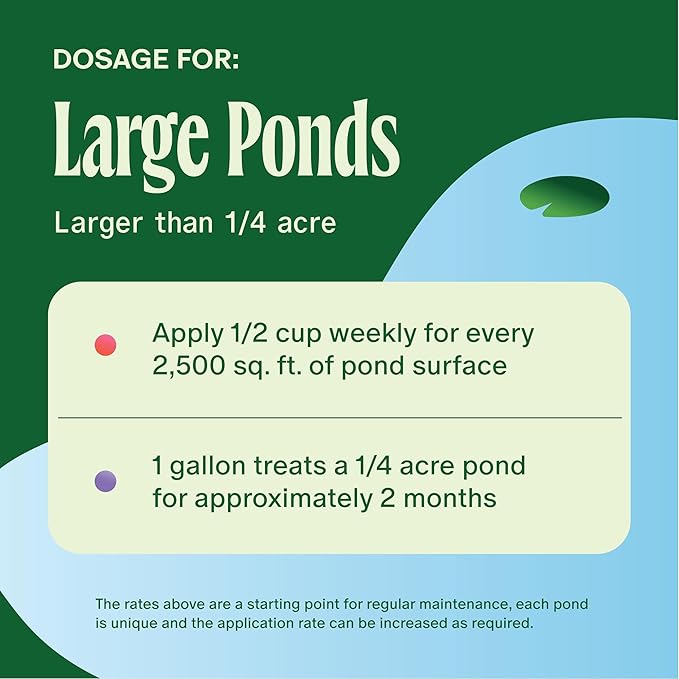 Pond Water Treatment Liquid - 2X Strength Probiotic Blend for Reducing Muck and Odors in Koi Ponds and Natural Ponds - Safe for Fish, Pets, &amp; Swimming - 1 gal.