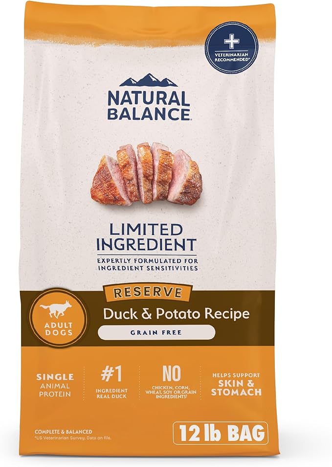 Natural Balance Limited Ingredient Adult Grain-Free Dry Dog Food, Reserve Duck &amp; Potato Recipe, 12 Pound (Pack of 1)