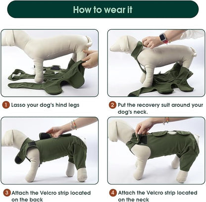 Kuoser Dog Surgery Recovery Suit, Thigh Wound Protective Sleeve for Dogs, Dog Recovery Sleeve for Female Male Dogs, Pet Surgical Suit for Spay Neuter, Dog Onesie After Surgery, Green XXL