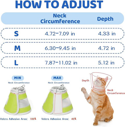 Breathable Air Mesh Cat Cone Collar Soft to Stop Licking, Adjustable, Foldable Lightweight Kitten Cones After Surgery Recovery for Cats &amp; Kittens (Yellow Green,L)