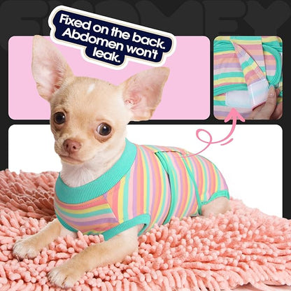 FUAMEY Recovery Suit for Dogs After Surgery,Soft Breathable Dog Bodysuit E-Collar &amp; Cone Alternative Surgical Suit,Male Female Dog Neuter Spay Suits Anti Licking Wounds Onesie Mint Green Stripes XL