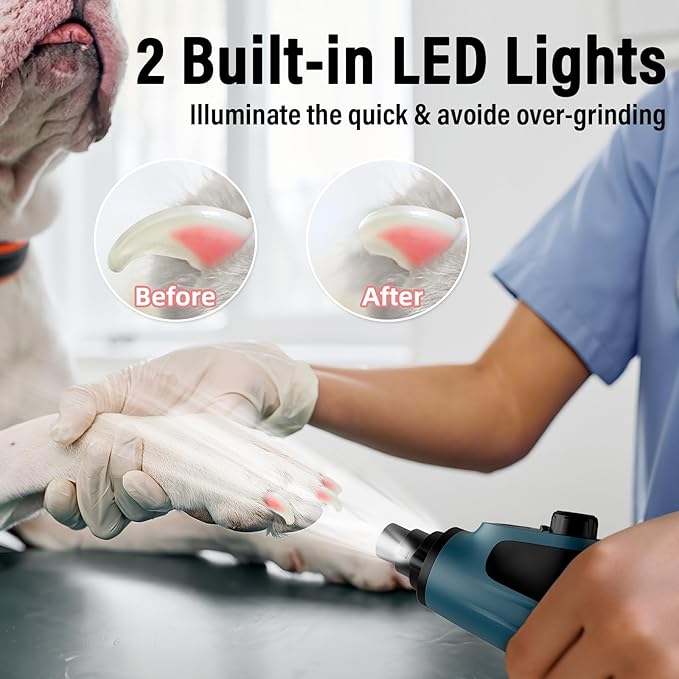 Casfuy Smart 6-Speed Dog Nail Grinder - 50% More Power Pet Nail Grinder with 2 LED Lights Quiet Rechargeable Electric Dog Nail Trimmers File Toenail Grinder for Large Medium Small Dogs &amp; Cats (DB)