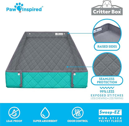 Paw Inspired Critter Box Washable Cage Liner, Reversible Fleece Bedding with Raised Sides for Guinea Pigs and Other Small Animals (C&amp;C 2x3 (14" Grids), Gray/Green)