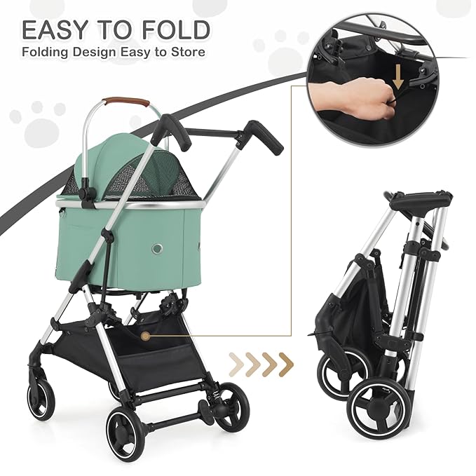MoNiBloom Pet Stroller for Small/Medium Dogs w/Detachable Carrier &amp; Lightweight Aluminum Frame, Folding Jogging Travel Stroller, Mint Green