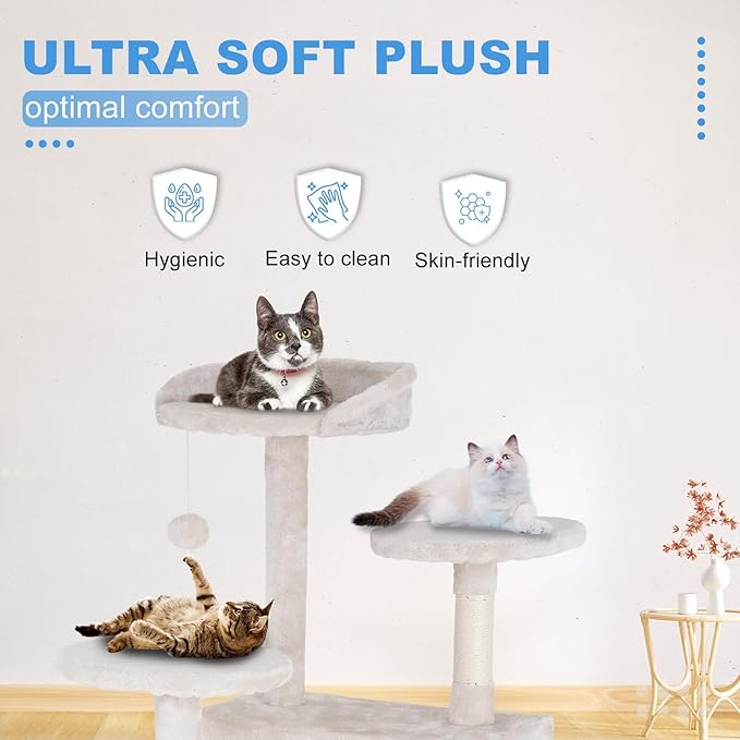 FDW Cat Tree 54in Cat Tower Multi-Level Durable Cat Scratching Post &amp; Cozy Fun Cat Jumping Platform Space Saving Cat Condo Pet Play House for Indoor Cats,Beige